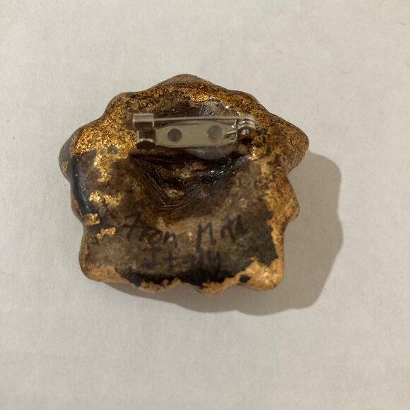 Signed Gold Gilt Greenman Brooch Made In Italy - Picture 2 of 4